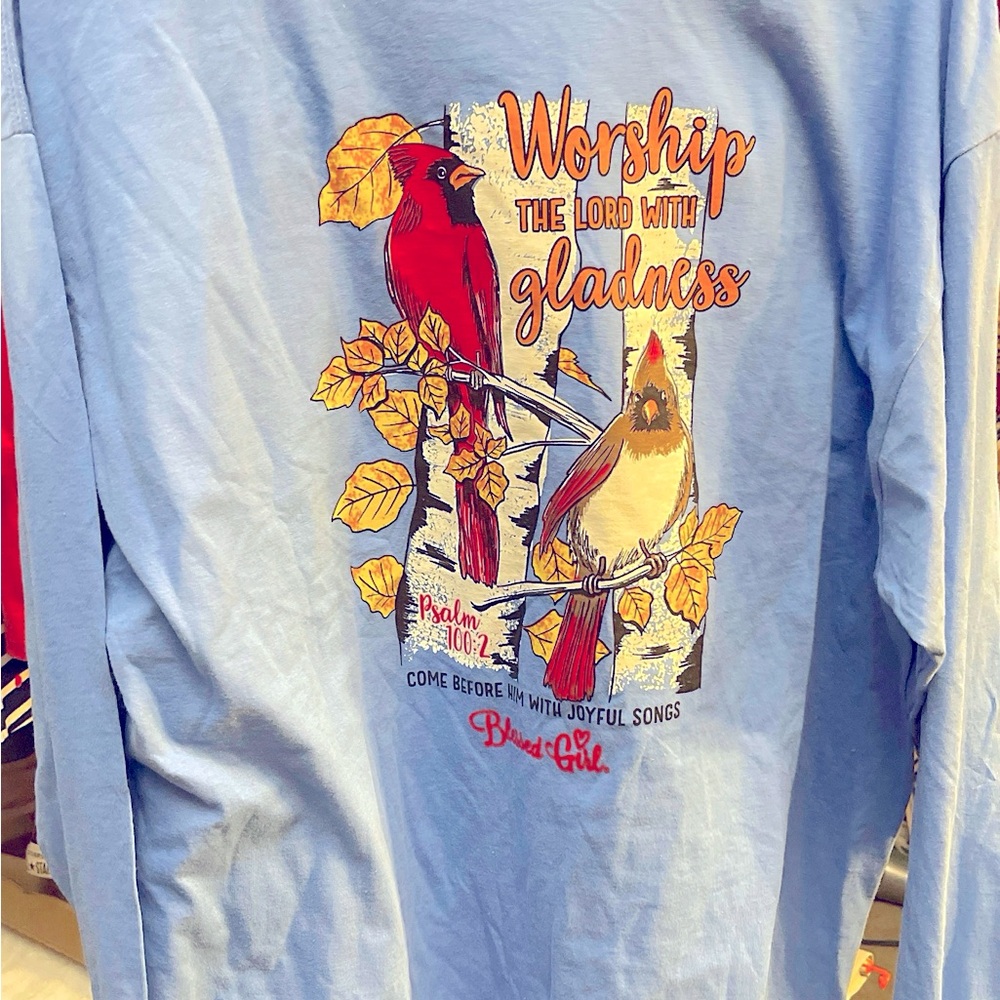 NWT Blessed Girl cardinal long sleeve light blue size XL